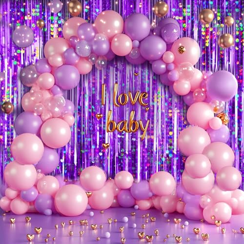 Image of 4 Packs Purple Foil Fringe Curtain, Purple Glitter Metallic Tinsel Backdrop for Birthday, Wedding, Baby Shower, Princess Bachelorette Christmas New Year Party Decorations Supplies