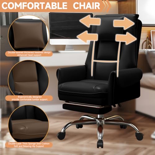 Image of Executive Office Chair with Wheels PU Leather Ergonomic Desk Chairs with Foot Rest High Back Computer Gaming Chairs for Home Office