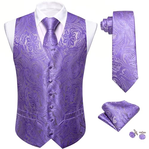 Image of Barry.Wang Men's Suit Vest Formal /Leisure Paisley Jacquard Silk Tie Pocket Square Waistcoat Set Wedding 5PCS