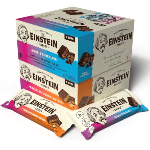 Image of Einstein Energy Smart Snack Bars- Double Chocolate & Peanut Butter Protein | Bars with Lion's Mane, Green Tea Extract & Caffeine for Focused Energy- Chocolate Wafers Bars Boost Mind, Body & Mood Anytime