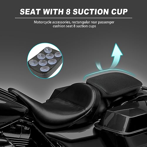 DREAMIZER Motorrad Leder Sozius Situpad mit 8 Saugnäpfen Leder hinten Sozius Sitzkissen Kompatibel mit Harley Bobber Sportster Softail Touring XL 883 1200 Cruiser Custom (Schwarz)