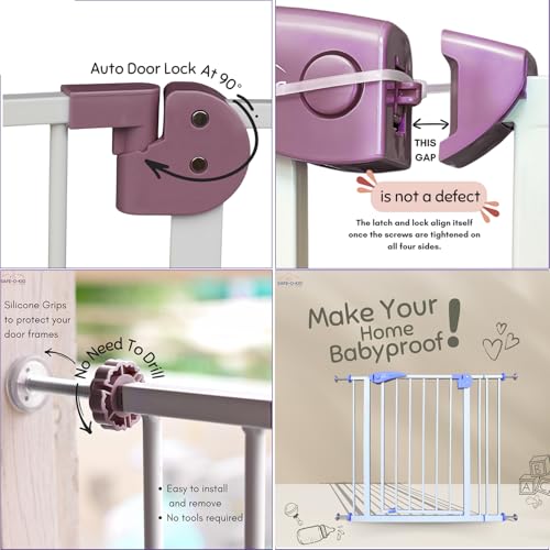 Image of Safe-O-Kid Adjustable 1-Year Warranty Baby Safety Gate (75-85 cm) - Durable Metal Child Gate for Kids, Dog Gate, Baby Gate with 2-Way Auto-Close, Secret Lock, No Drill Required (Brown)