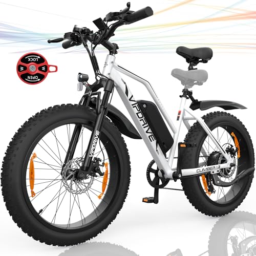 Vipdrive Bicicleta Electrica 26'' X 4'' Fat Tire, Ebike Adultos con Batería 48V 13AH, Bici Electrica de Montaña para Adultos, Velocidad 25KM/H, 7 Velocidades, Alcance hasta 100KM