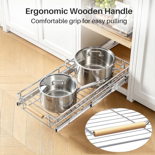 Image of Pull out Cabinet Organizer, 9 inchW X 21 inchD, Heavy Duty Smooth Sliding Under Cabinet Shelves for Pots and Pans, Full-Extension Roll out Drawers, Slide out Organization for Home Kitchen Pantry