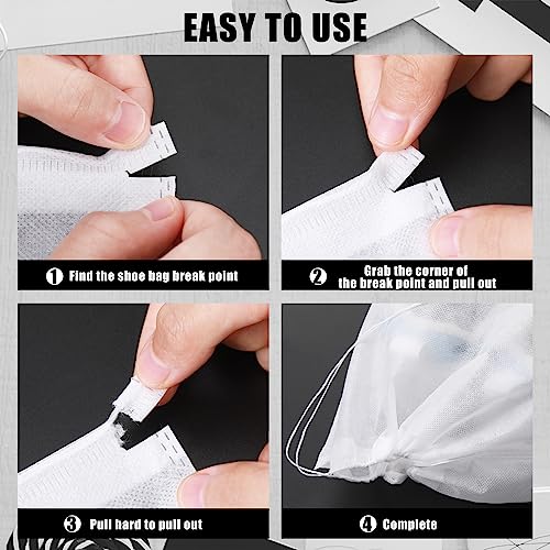 Sweetude 200 Pcs Dust Proof Shoe Bag Drawstring Storage Bag Non Woven Fabric Handbag Shoe Covers for Travel Breathable Pouch Portable Storage Organizer for Purse Boot, 11.81 x 15.75 Inch(White)2