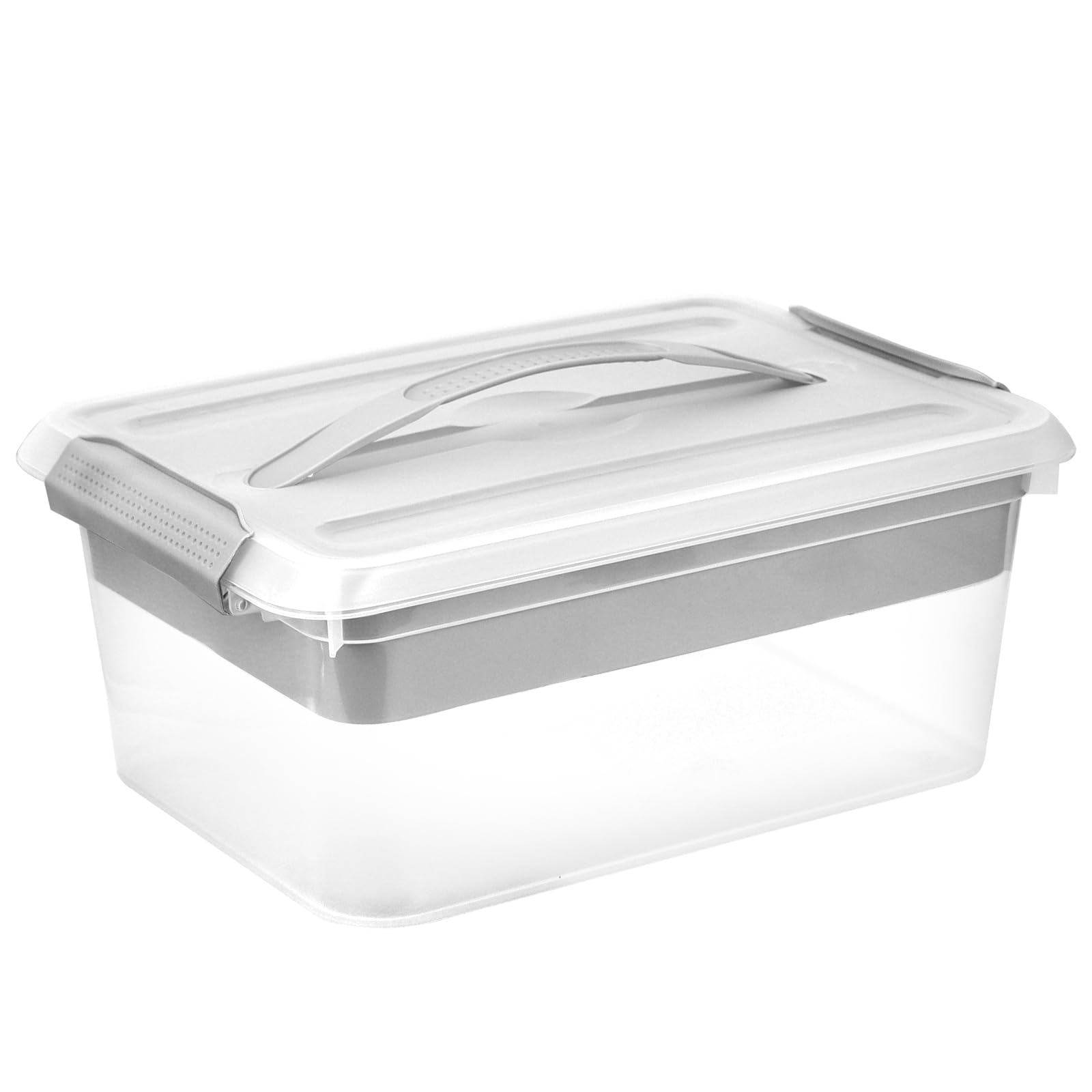 15L Craft Storage Box with 4-Compartment Tray, Clear Organiser with Handle