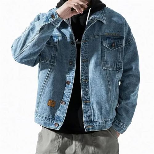 Male Jean Coats Button Men's Denim Jacket With Embroidery Worn Designer2
