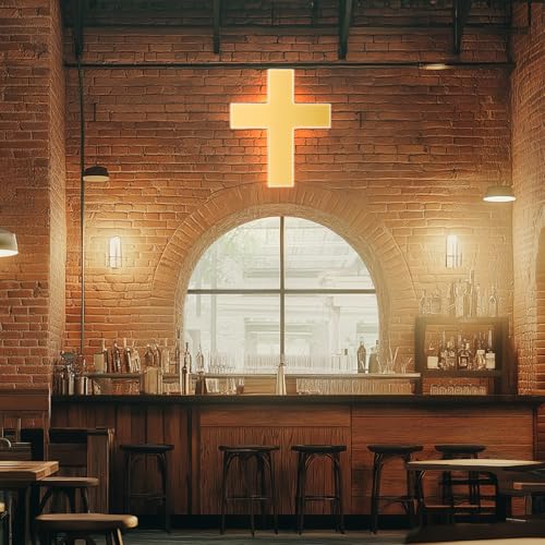 Image of 3D LED Neon Cross Sign, USB-Powered Custom Neon Light with 5-Level Dimmer, 5 Color Options, Decorative Wall Art for Home, Bedroom, Church, Party, and Gifts (9x8 in) (Warm Yellow)