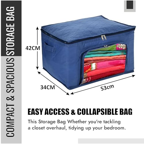 Image of Kuber Industries Clothes Organiser | Zipper Closure Storage Bag | Non-Woven Travel Storage Bag | Wardrobe Organizer With Transparent View | Blue, 24 x41 Cm
