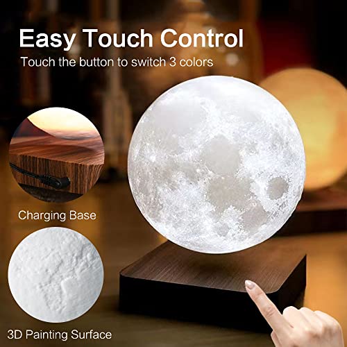 I-Iluum Levitating Moon Lamp,3D Printing Magnetic Floating Lunar Night Light For Home Office Room,Touch Control 3 Colors,Spining In Air,Creative Gifts #TOP3