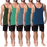 AMERICAN HEAVEN Men's 5 Pack Dry Fit Y-Back Muscle Tank | Stringer Workout Tank Tops (X-Large, 5 Pack-Denim/Olive/Blue/Mosaic Blue/Green)