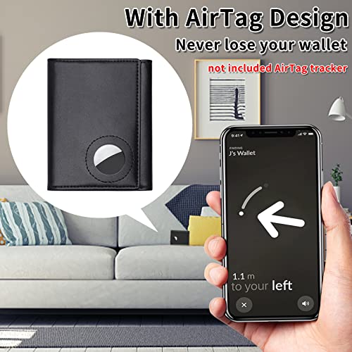 Men Wallet for Airtag, Trifold Leather Wallet Holder for Air Tag Rfid Blocking Compatible with Apple AirTag2