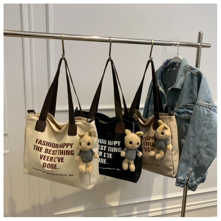 Bolso tote de lona con estampado de letras moderno para mujer, bolso de hombro y cruzado miniatura 4