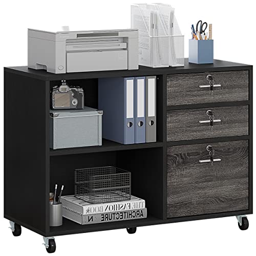 YITAHOME 3 Drawer Wood Lateral File Mobile Filing For Letter/A4