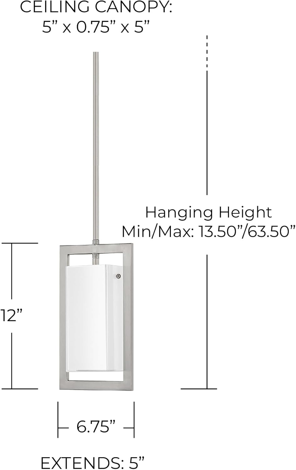 Capital Lighting 4751BN-153 Tahoe Modern Framed Milk Glass Rectangular Pendant, 1-Light 60 Watts, 12" H x 7" W, Brushed Nickel