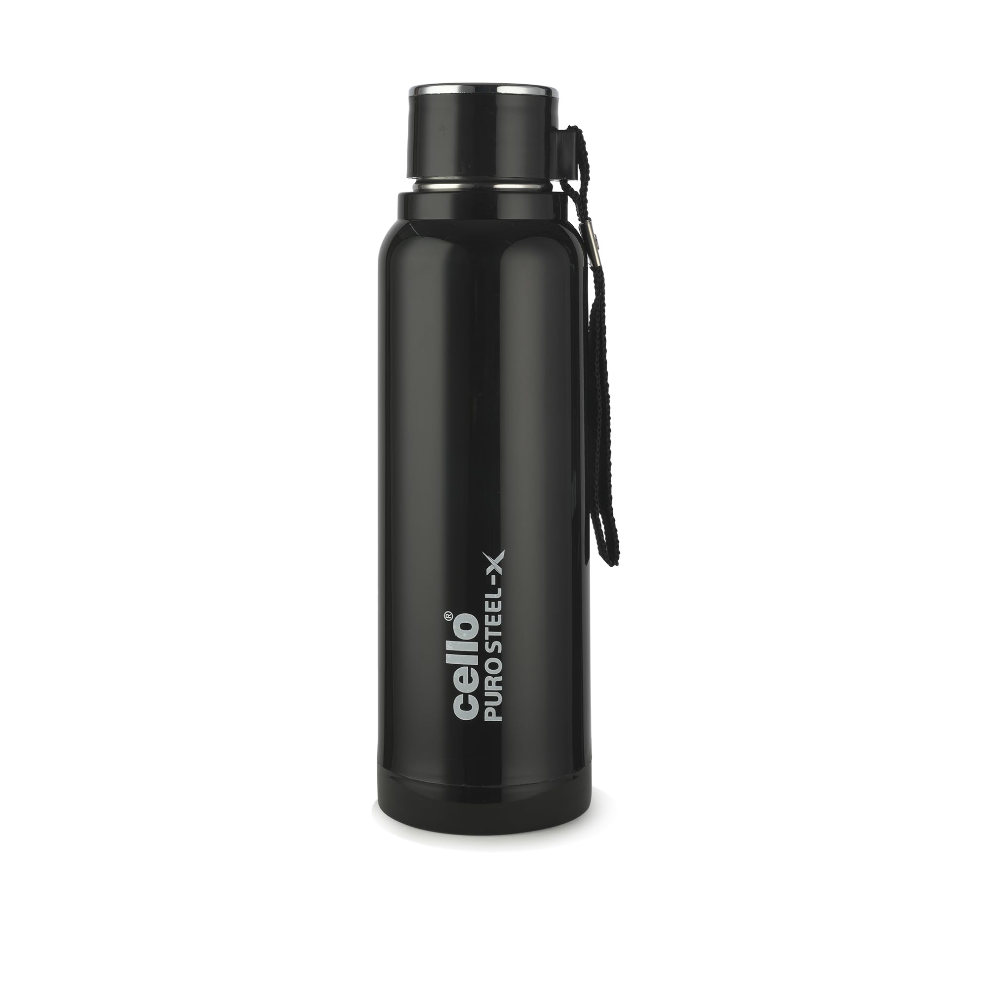 Cello Puro Steel-X Benz 600 Inner Steel Insulated Water Bottle 500 ml, Black | ISI Certified | BPA Free, Leakproof | Sturdy & Durable | Ideal for Office, College, Gym, Cycling, Camping & Outdoor Sport