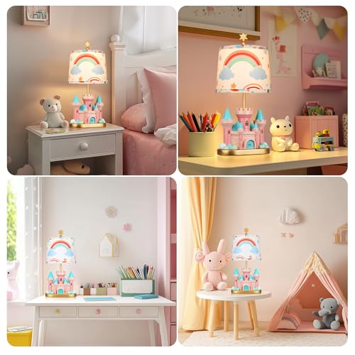Hamucd Castle Bedside Table Lamp for Kid,Pink Princess Nursery Lamp for Girl Bedroom Nightstand Decor,Cute Desk Lamp for Study Room,1 LED Bulb Included - Image 4