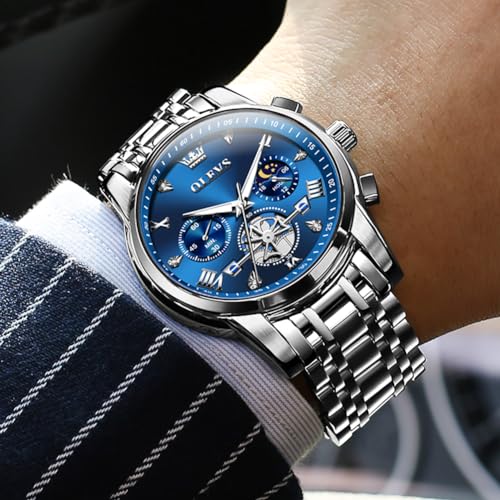 Image of OLEVS Watches for Men Luxury Dress Stainless Steel Waterproof Chronograph