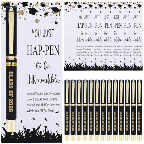 AIOMOB 24 Set Class of 2026 Graduation Gift Pens Bulk Ballpoint Pens with Greeting Cards Graduation Party Supplies for Students Alumni Classmates Graduating Appreciation Gift (Black)
