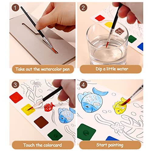 Watercolor Coloring Books For Kids Ages 4-8,Pocket Watercolor Painting Book For Toddlers,Mini Water Coloring Art Kit,Small Travel Watercolor Coloring Set,Birthday Gift For Girls Boys (Animals) #TOP2