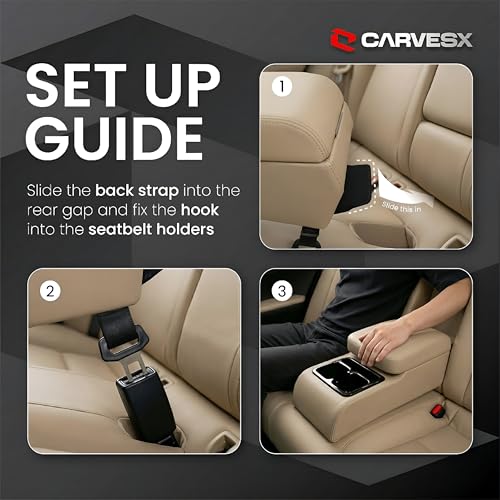 Image of Rear Armrest with Dual Cup Holders,Premium PU Leather, Universal for All Cars, Dual-Mount Fit (BEIGE)
