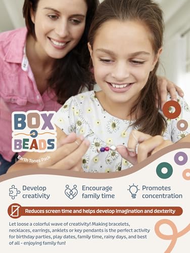 Image of Box-O-Beads Earth Tones Clay Beads Bracelet Making Kit with 16050 Pieces - 72 Color Friendship Jewelry Kit for Kids and Teens - Creates Over 100 Bracelets for Family Crafting