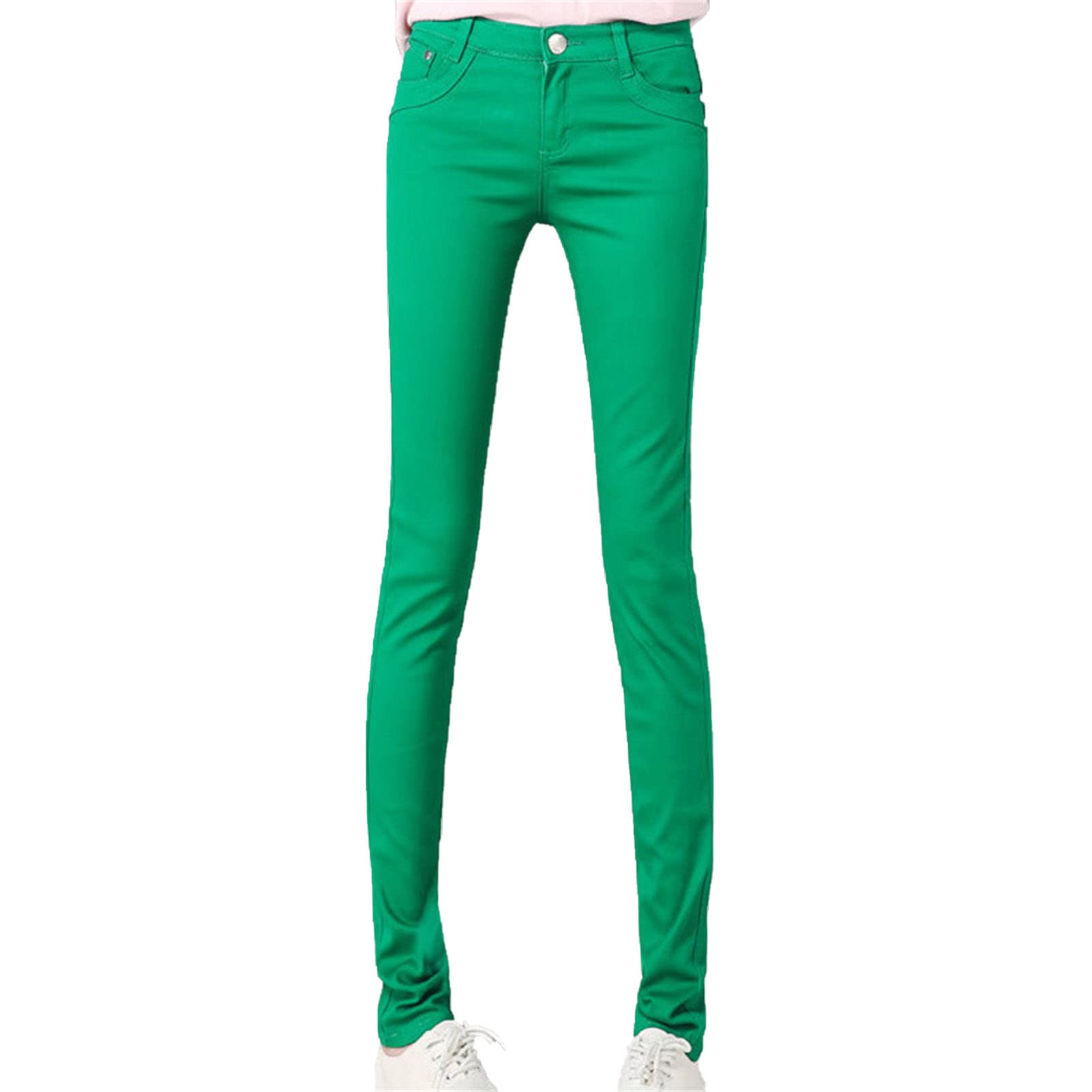 Women's High Waisted Stretch Skinny Jeans Casual Solid Color Slim Fit Pencil Jeans Slimming Butt Lift Denim Pants (Green,30)