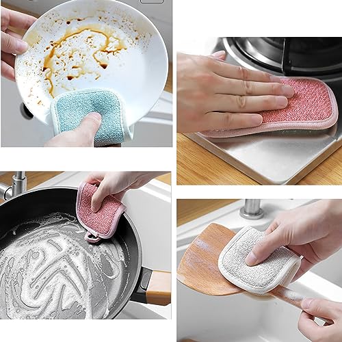 Image of 4 Pack Kitchen Scrub Sponge Dual Action Washing Up Cleaner Heavy Duty Scouring Pads Household Cleaning Wash Cloth (4)