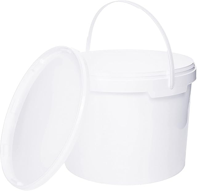 Bucket with lid 10l white - food-safe, stable, airtight, leak-proof, odourless - plastic storage container, with handle - empty, 1x 10 litres