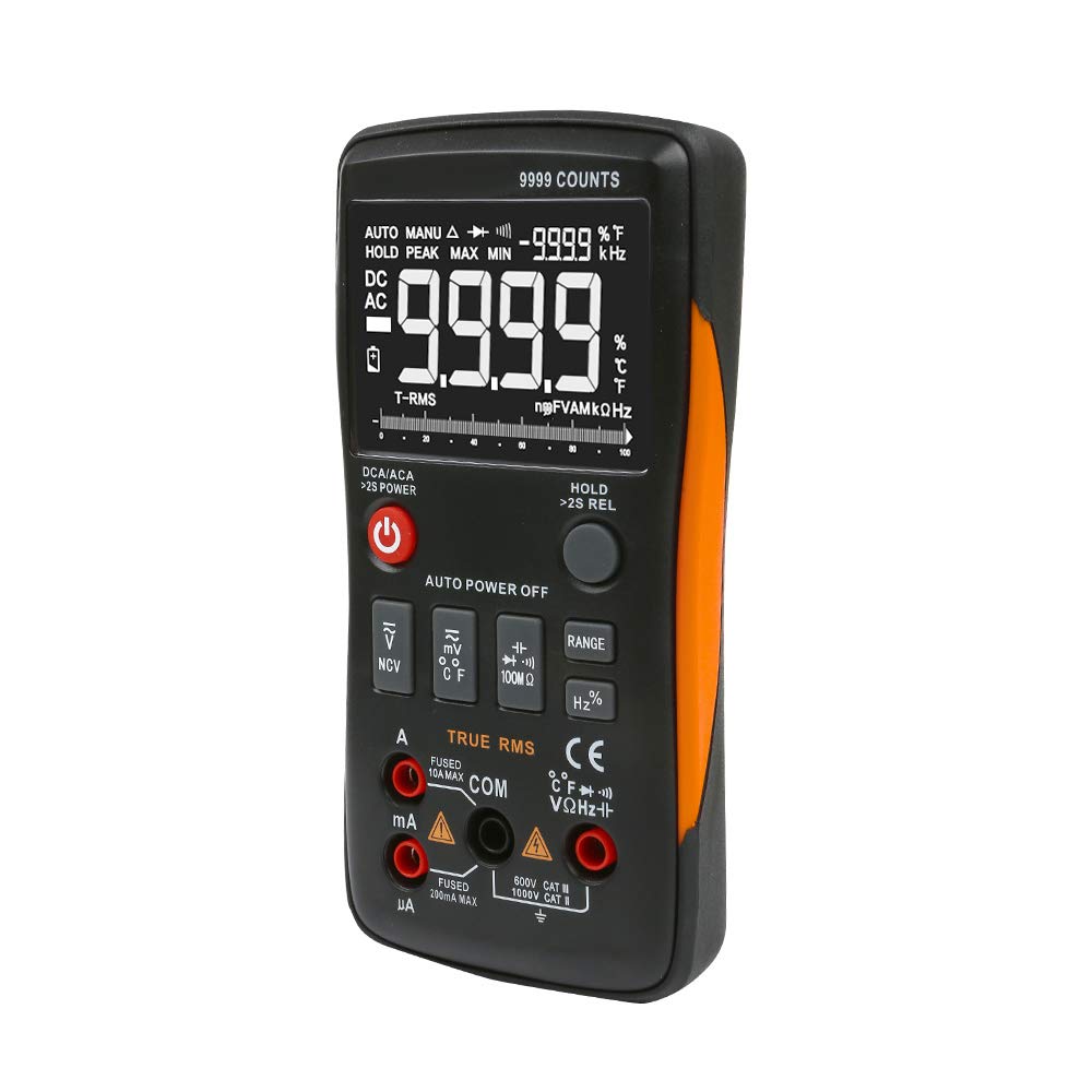 Multimetr Cyfrowy Multimetr True RMS 9999 zliczeń Automatyczna Ręczna Zmiana Zakresu Napięcie Prądu Stałego AC Test Temperatury Prądu z Analogowym Wykresem Słupkowym dla Elektryków Naprawa