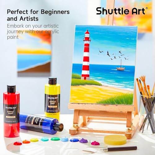 Image of Shuttle Art 12 Colors Acrylic Paint, 250ml /8.45oz Bottles Acrylic Paint Set, Rich Pigments, Bulk Painting Supplies for Artists, Beginners and Kids Painting on Rocks Crafts Canvas Wood