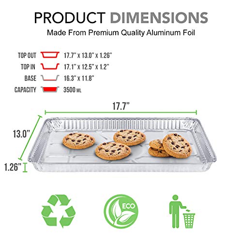 (20 Pack) 1/2 Cookie Sheet Baking Cake Pans l 17.7” x 13” Disposable Aluminum Foil Trays l Premium Heavy Duty Nonstick Baking Sheets Reusable