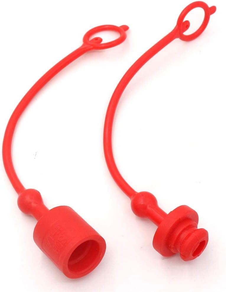 Image of Hydraulic Coupler Dust Cap 1 /4 ISO-B 5675 AG Male Female,CEKER Hydraulic Plug Quick Connects Port Covers Fittings,Red Cap with Retention Ring Keeps Attached to Hose 1set
