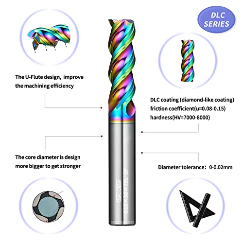 Image of Tools DLC Series Carbide Square End Mill, Diamond-Like Coating, End Mill for Aluminum, Copper, Magnesium Alloys, High Silicon Aluminum, Composite Materials, 3 Flute, Metric Size（D10-75L, 2pcs）