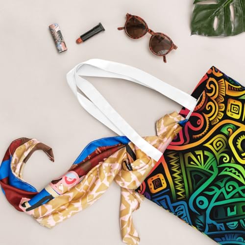Canvas Tote Bag for Women Shoulder Tote Purse Reusable Grocery Bag Colorful tribal pattern Aesthetic Shopping Bags4
