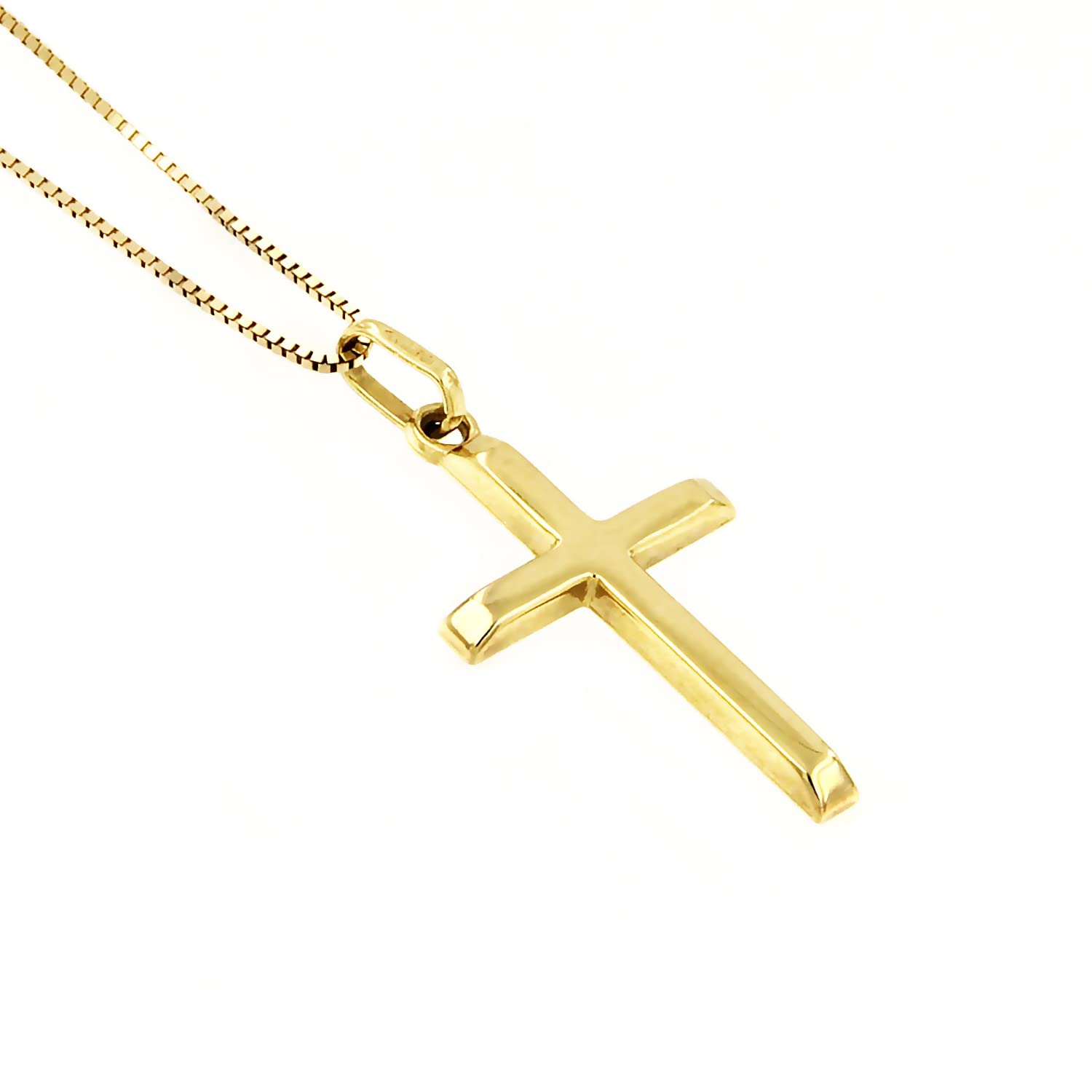 14 Karat Gold Cross, Small Religious Pendant Necklace 18 inch - 14k Christian Cross with Adjustable Chain for Womens - Authentic Italian Religious Gifts Jewelry