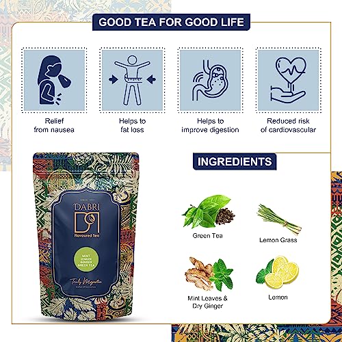 Image of Dabri Mint Lemon Ginger Detox Green Tea 100Gm Pouch|Rich with Anti-Oxidants|Natural Freshens breathe with Lemon Grass,Mint Leaves,Dry Ginger|Build Immunity,Improve Digestion & maintains weight
