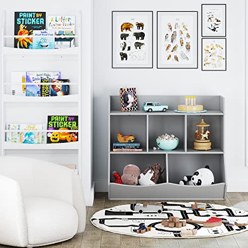 Image of A1 Craft Toy Storage Organizer with Bookshelf, 5-Cubby Children's Toy Shelf, Toy Storage Cabinet, Suitable for Children's Room, Playroom, Hallway, Kindergarten, School Color: Gray