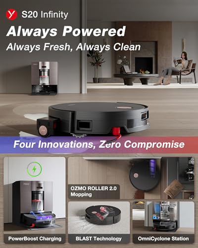 Image of Yeedi S20 Infinity Robot Vacuum&Mop with 19,500Pa Blast Suction, PowerBoost Charging, OZMO Roller 2.0 Self-Washing, Bagless OmniCyclone Station with Hot Mop Washing&Heat Drying, AIVI 3D Navigation