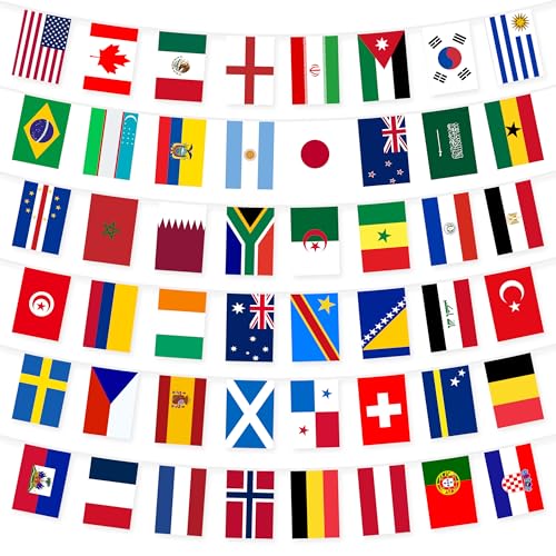2026 International Soccer Decorations 48 Countries String Flags Banner Global Football Party Bunting Garland Tournament Decorations for Fans Home Bar Outdoor (1 Pack)