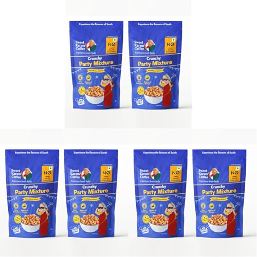 Image of SWEET KARAM COFFEE Crunchy Party Mixture Pack of 6 (95G each)|No Palm Oil or Preservatives|Spicy,Traditional Navadhanya Namkeen|Crispy Tea-Time Snack|Perfect For Gifting & Festive Celebrations