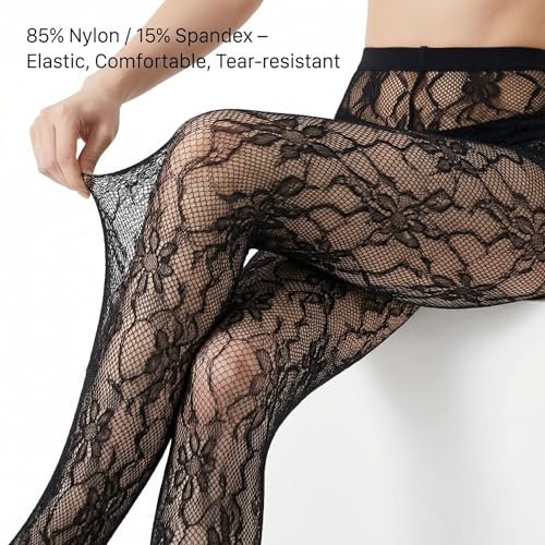 Image of 2 Pairs Lace Tights Black White Patterned Tights for Women Fishnet Stockings for Women Halloween Costumes Parties