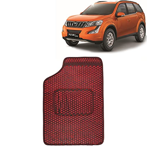 Image of Kingsway Dotted Design Car Floor Foot Mats Universal Fit for Mahindra XUV 500, Model Year : 2015-2017, Water and Dustproof, Color Red, Set of 5 Pieces