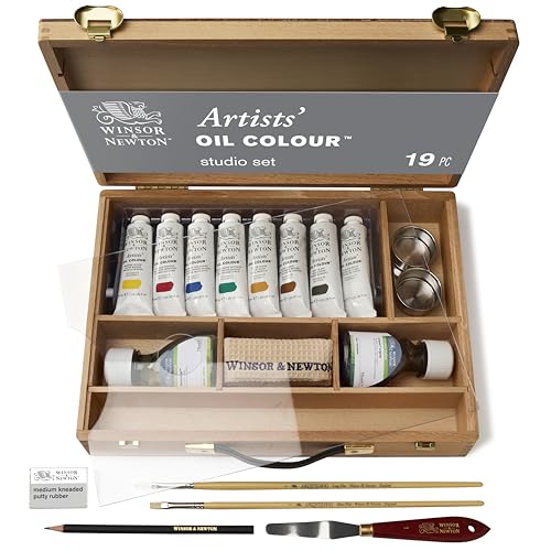 Winsor & Newton Artists - Juego de pinturas y accesorios para pinturas al óleo (en caja de bambú)