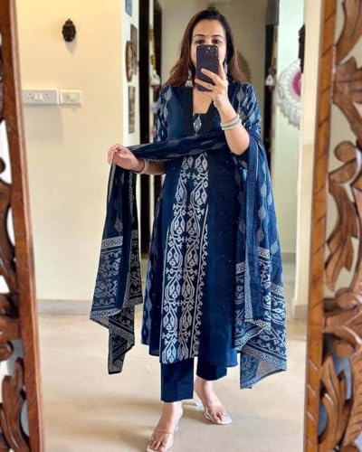 Image of ANNI Designer Women's Rayon Viscose Printed Anarkali Kurta with Pant & Dupatta