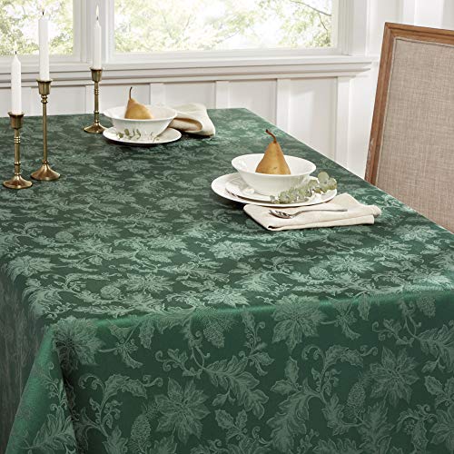 SoHome Christmas Poinsettia Damask Tablecloth, Cotton/Polyester Blend/Stain and Water Resistant/Machine Washable, 60\"x84\" Rectangle Green