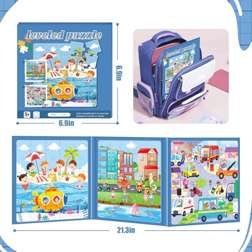 Image of Magnetic Puzzles for Toddlers 3-5 Toddler Puzzle Travel Toys (Traffic) | Jigsaw Puzzles for Kids 97-Pieces Travel Toys Transportation Puzzles Ages 4-6 Road Car Trip & Airplane Activity