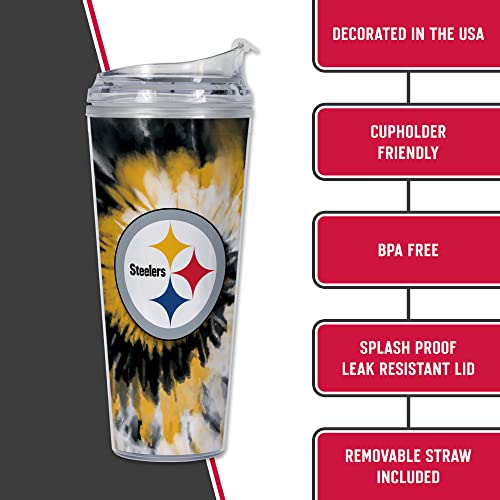 Image of Rico Industries NFL Football Glitter 24oz Acrylic Glitter Tumbler with Hinged Lid, Officially Licensed Double Wall Tumbler with Straw