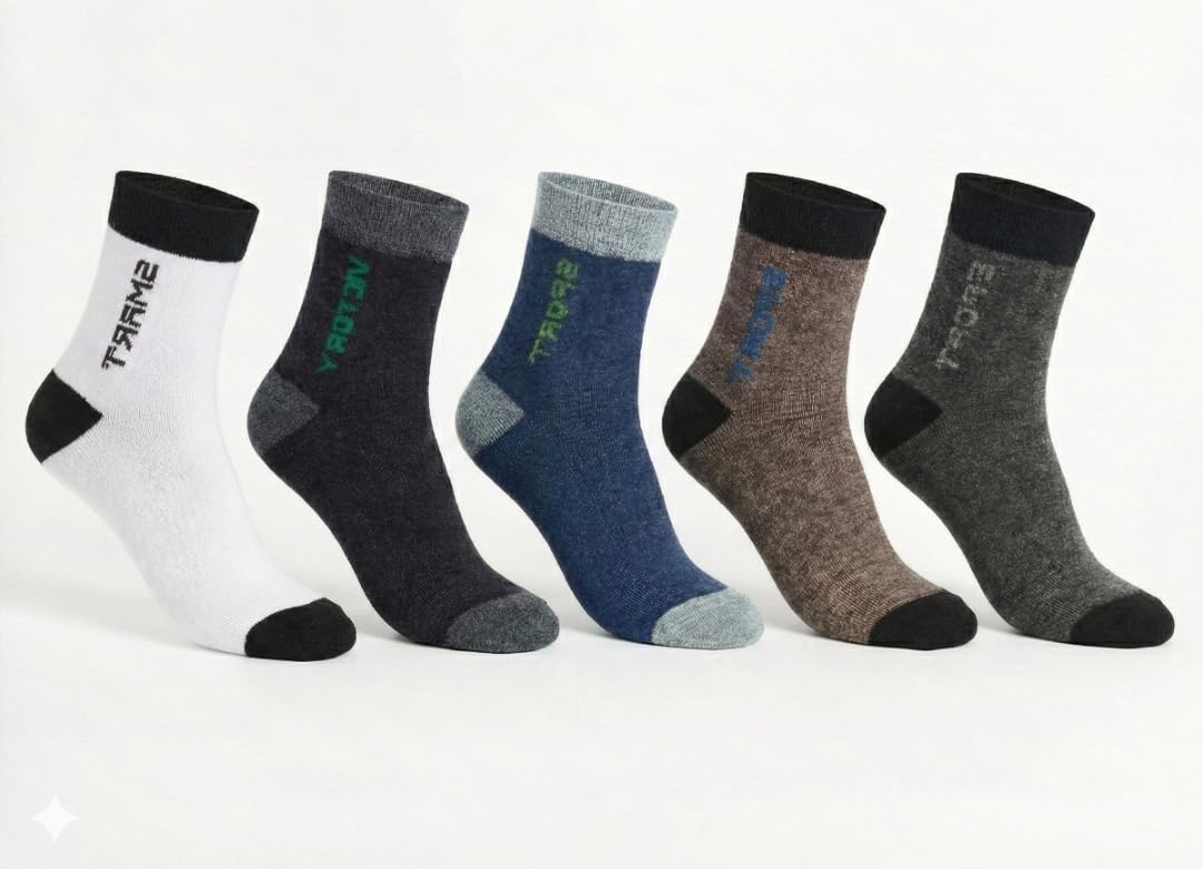Athletic Crew Socks, Cotton Blend, Multicolor (Black, White, Navy Blue), Moisture Wicking, 5Pairs-image-33