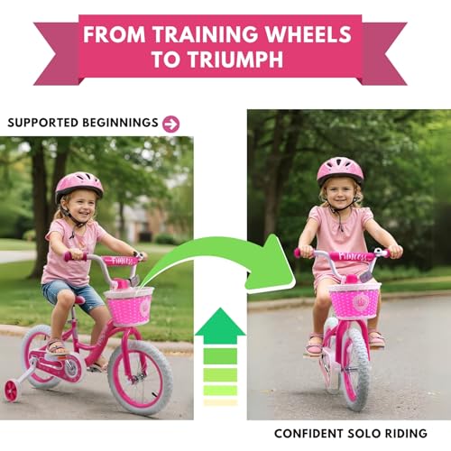 Image of Girls Bike for Toddlers Ages 2-5 Years, 12 14 16 Inch Princess Kids Bike with Training Wheels, Sparkling Frame, Basket, Streamers, Pink Pedal Bicycle, Birthday Gift
